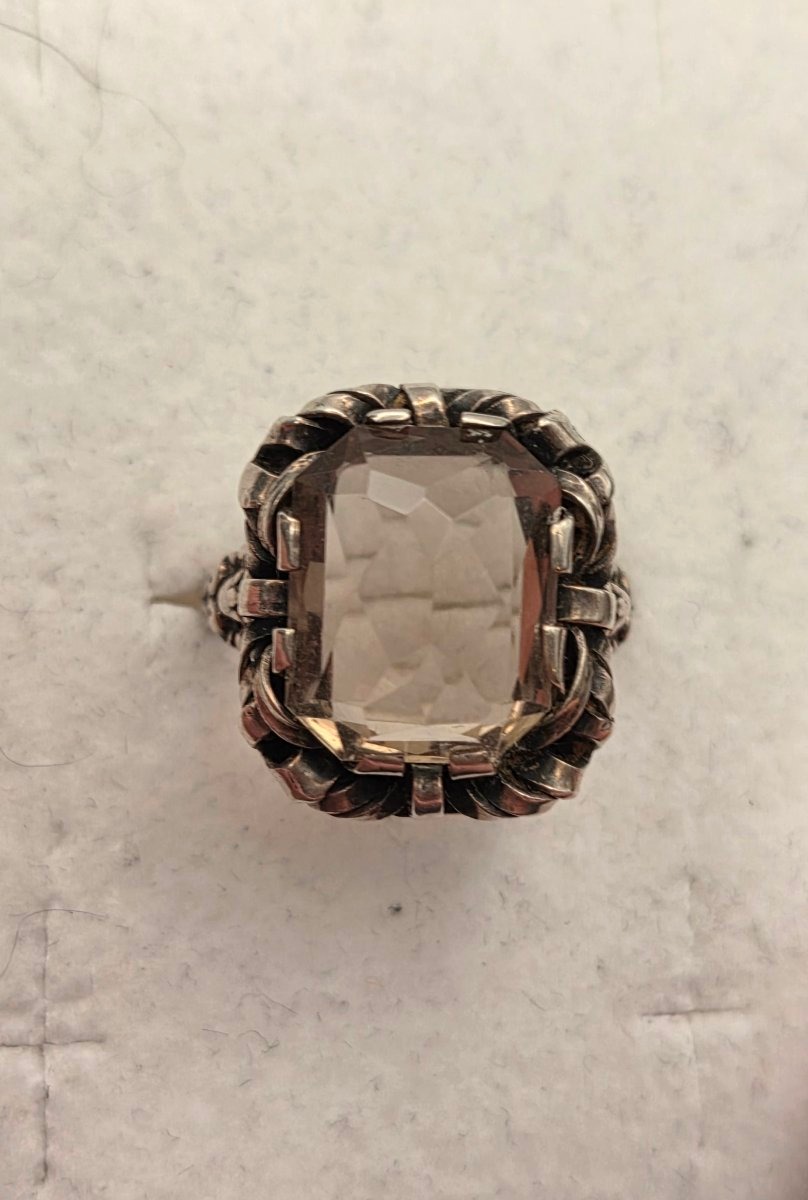  Art Deco Ring Made Of Smoky Quartz And Silver, Austria-photo-4