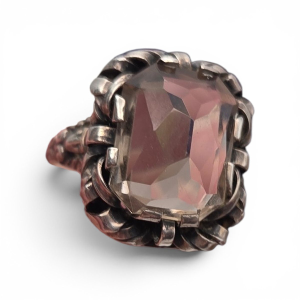  Art Deco Ring Made Of Smoky Quartz And Silver, Austria