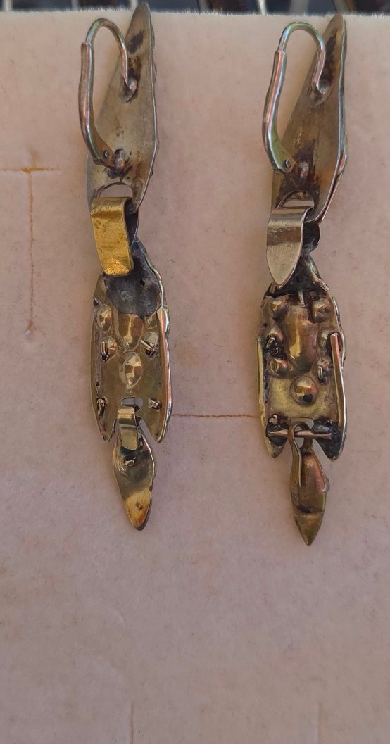 Boucles d'oreilles anciennes, style catalan, en or jaune 18 carats, émeraude-photo-2
