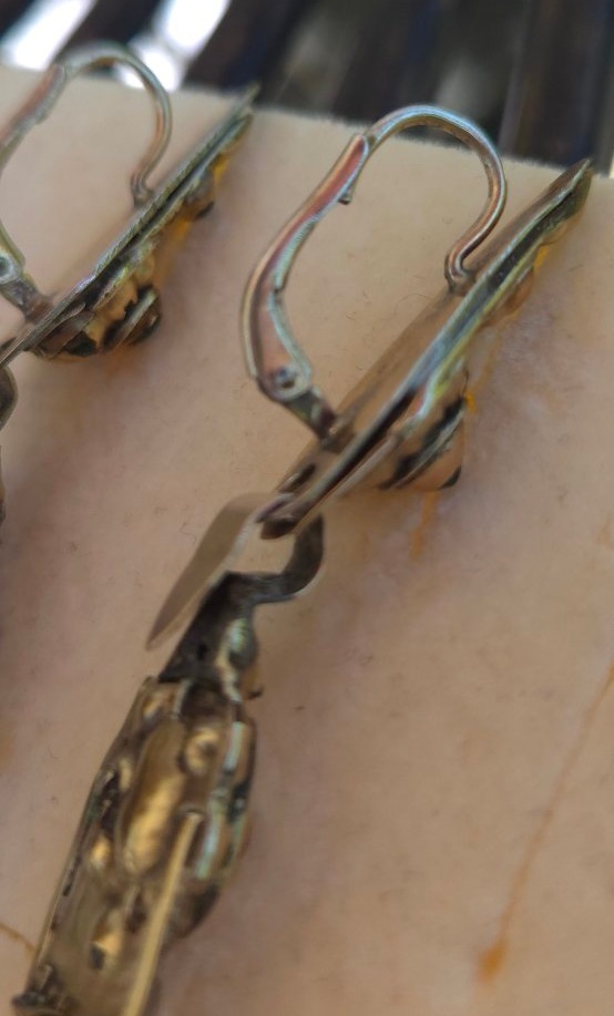 Boucles d'oreilles anciennes, style catalan, en or jaune 18 carats, émeraude-photo-1