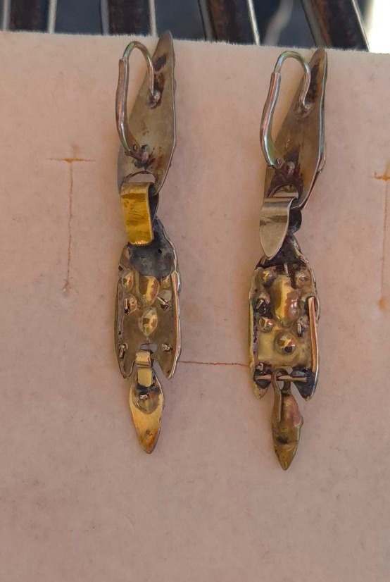 Boucles d'oreilles anciennes, style catalan, en or jaune 18 carats, émeraude-photo-3