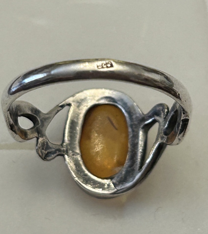 Vintage Amber And Sterling Silver Ring, Presented In A Sam Lyons Ring Box-photo-2