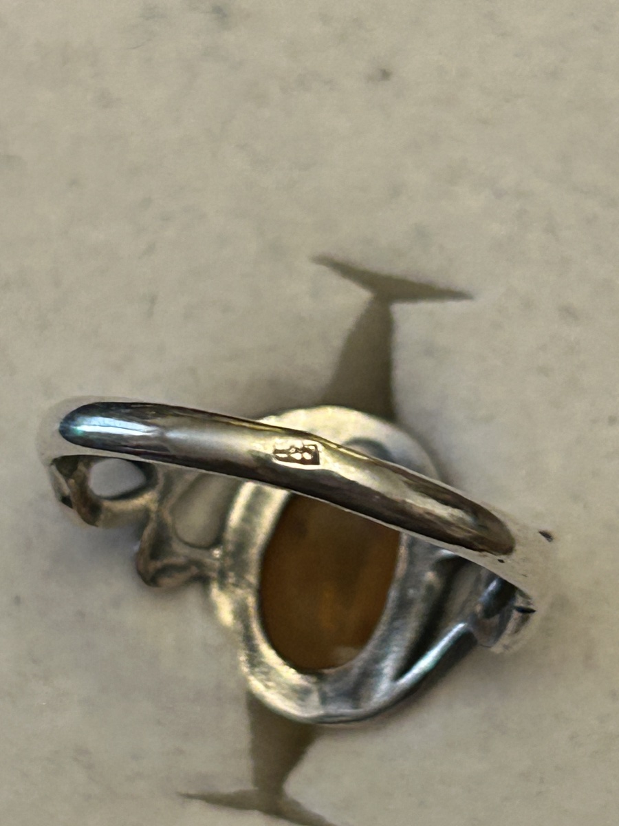 Vintage Amber And Sterling Silver Ring, Presented In A Sam Lyons Ring Box-photo-4