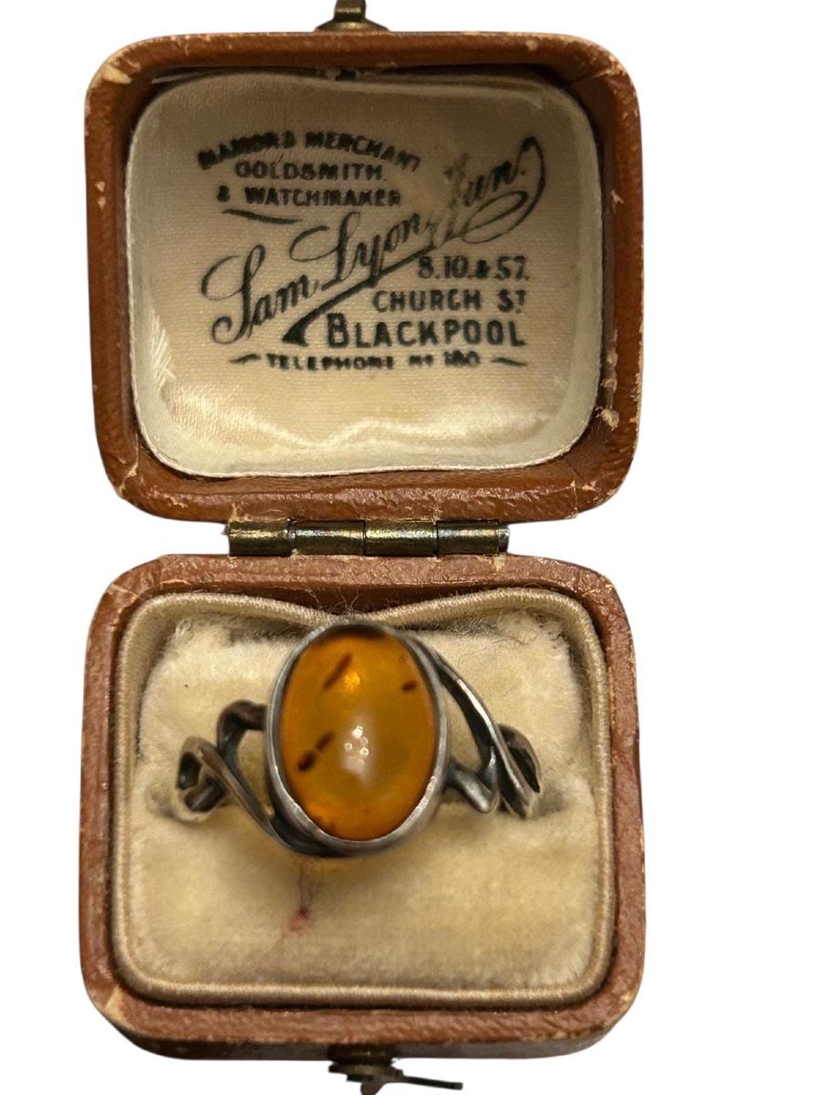 Vintage Amber And Sterling Silver Ring, Presented In A Sam Lyons Ring Box