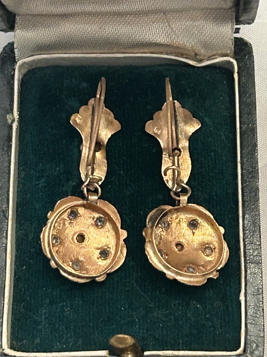 Boucles d'oreilles anciennes en forme de gouttes, or 18 carats, serties de diamants, France, ve-photo-2