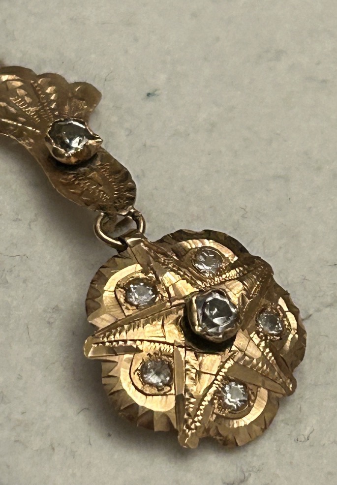 Boucles d'oreilles anciennes en forme de gouttes, or 18 carats, serties de diamants, France, ve-photo-3