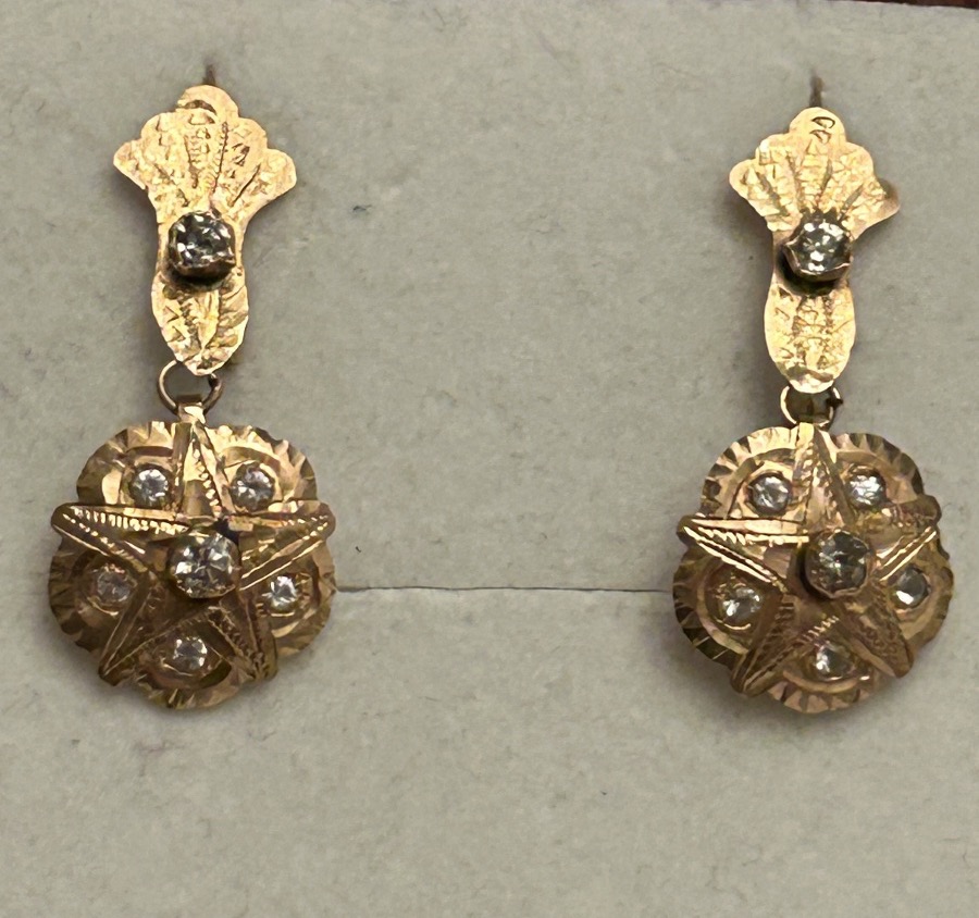 Boucles d'oreilles anciennes en forme de gouttes, or 18 carats, serties de diamants, France, ve-photo-2