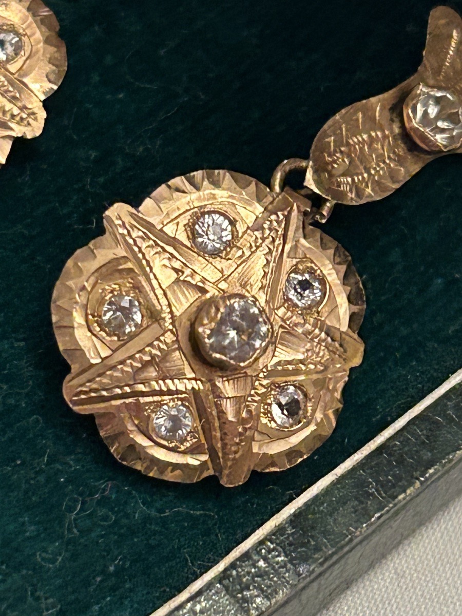 Boucles d'oreilles anciennes en forme de gouttes, or 18 carats, serties de diamants, France, ve-photo-3