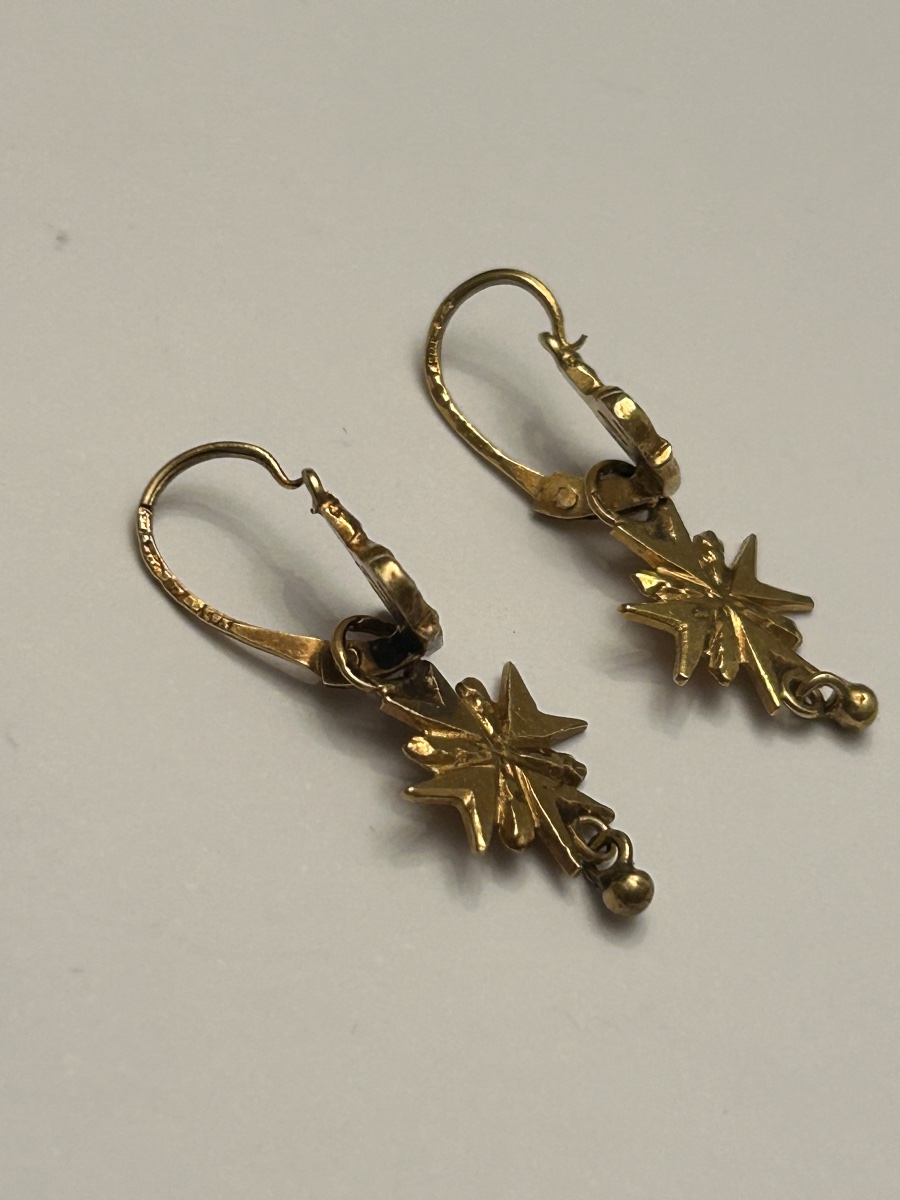 Antique 22-karat Gold Earrings Featuring A Maltese Cross And A Crown, Historicist Style, E-photo-4