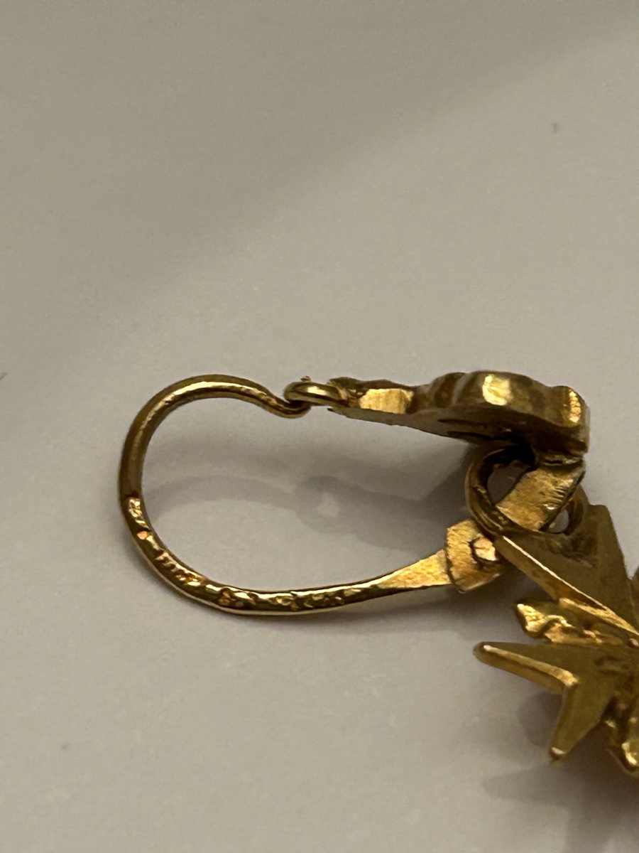 Antique 22-karat Gold Earrings Featuring A Maltese Cross And A Crown, Historicist Style, E-photo-2