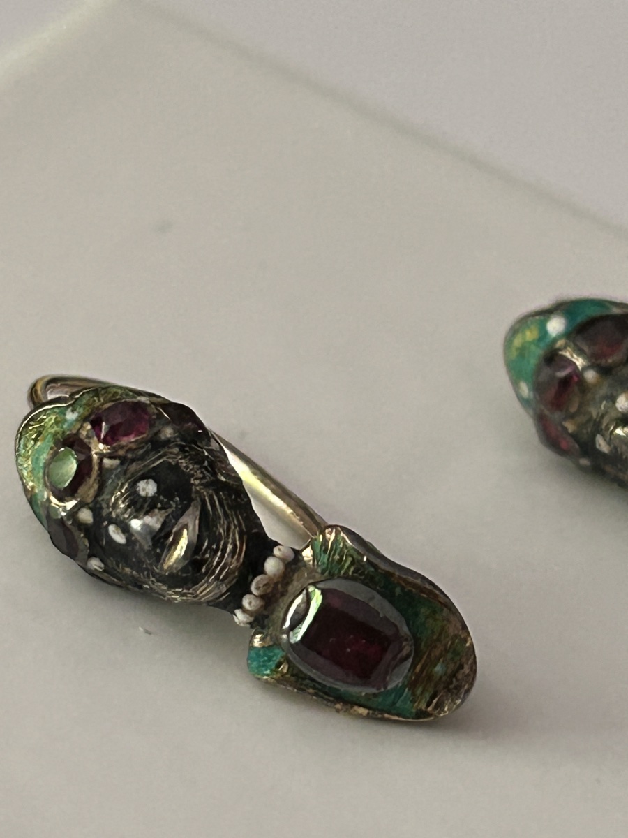 Museal Antique Moretti Earrings, Renaissance, Table-cut Rubies, Venetian Jewelry-photo-1