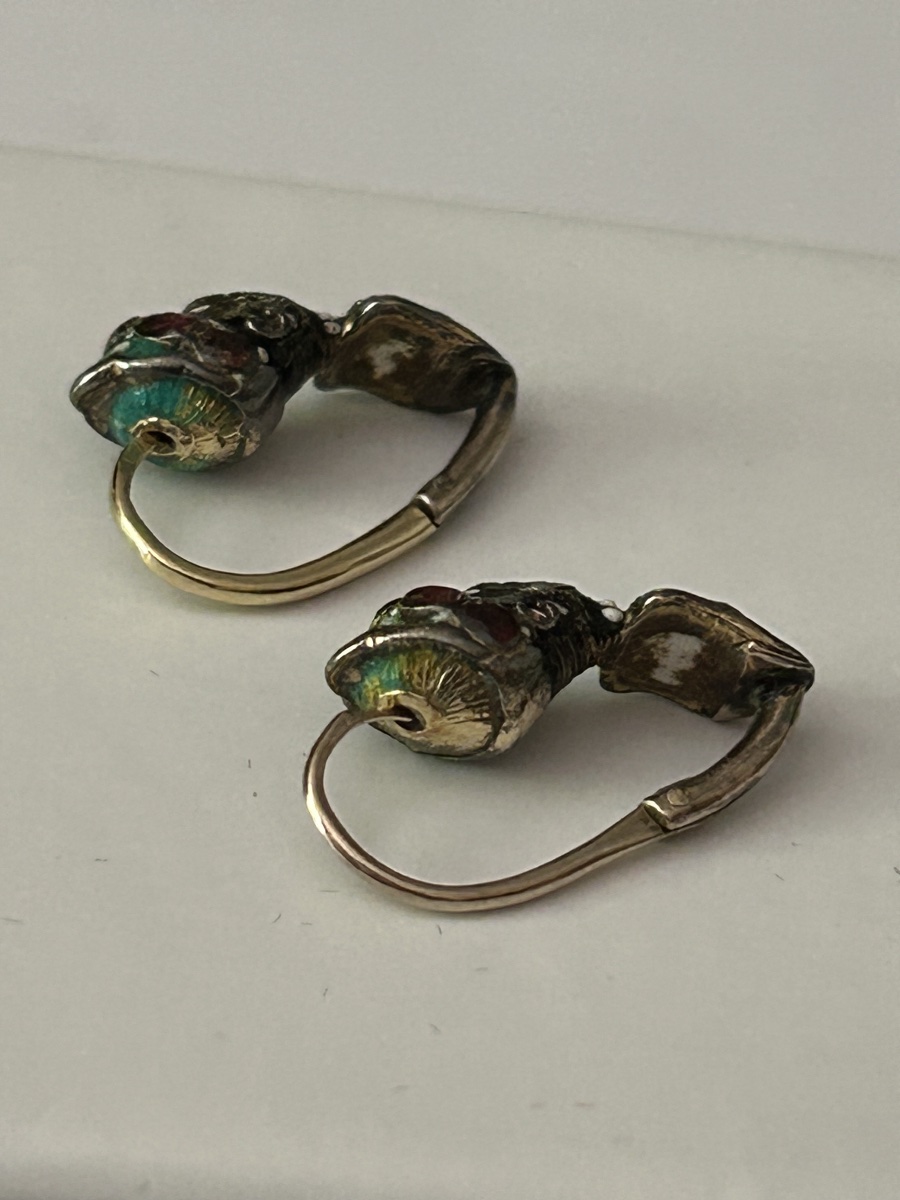 Museal Antique Moretti Earrings, Renaissance, Table-cut Rubies, Venetian Jewelry-photo-4