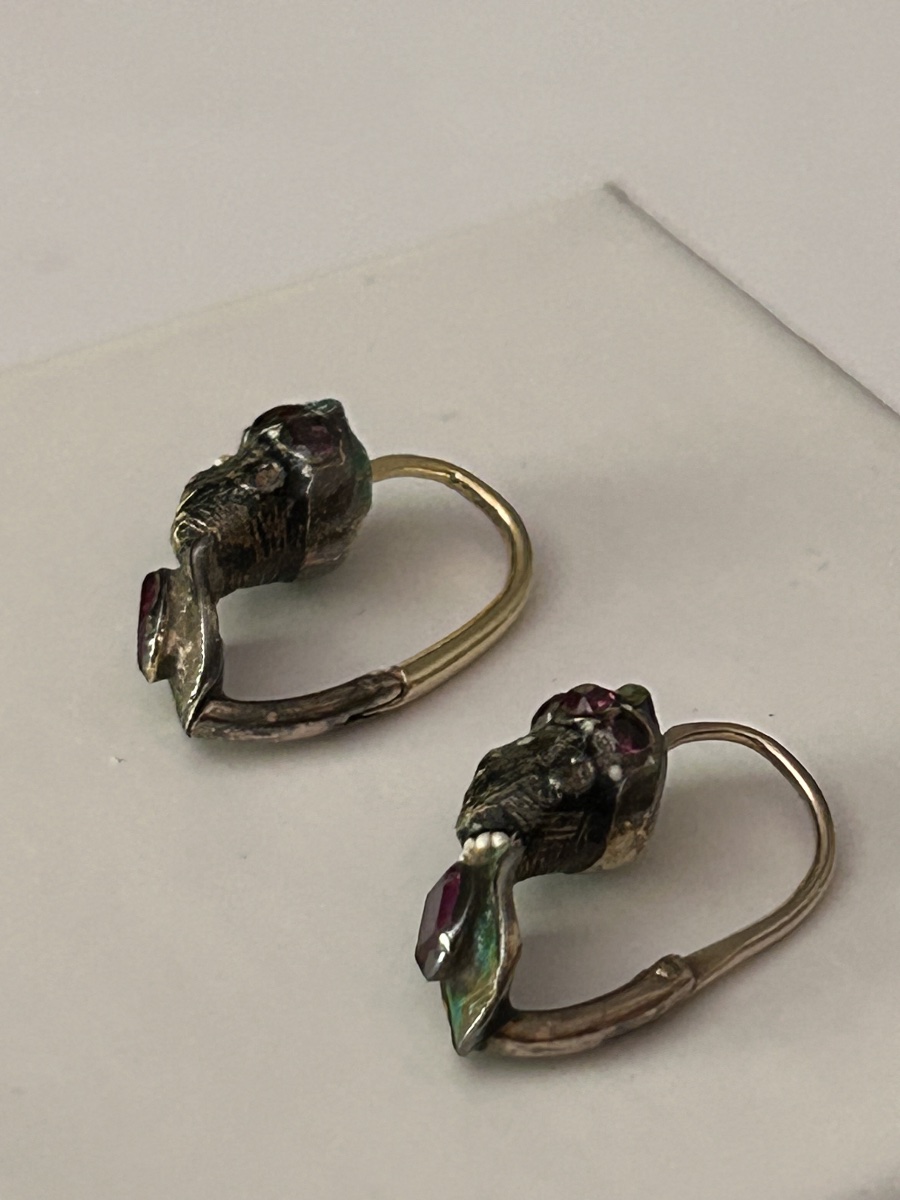 Museal Antique Moretti Earrings, Renaissance, Table-cut Rubies, Venetian Jewelry-photo-6
