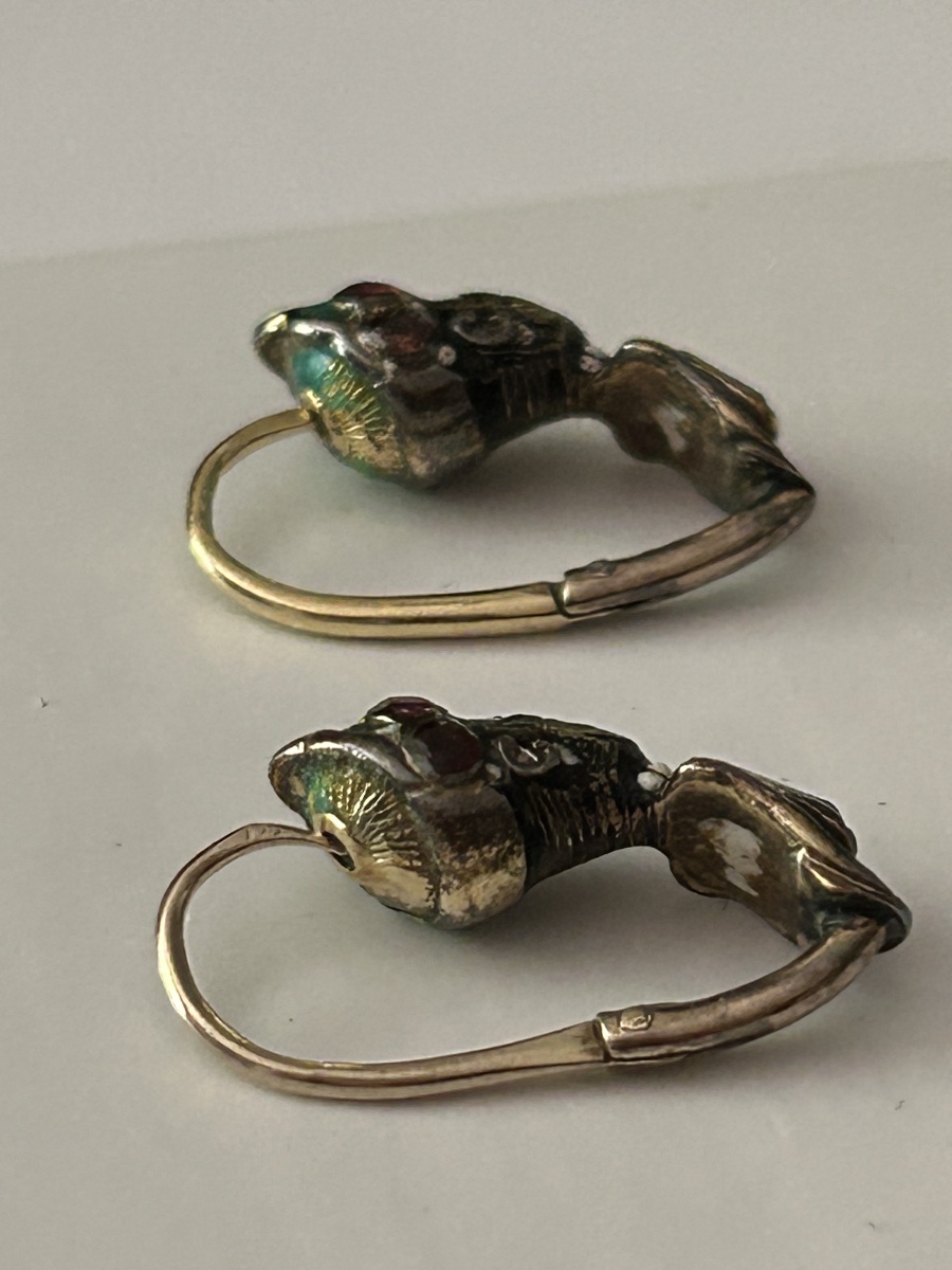 Museal Antique Moretti Earrings, Renaissance, Table-cut Rubies, Venetian Jewelry-photo-7