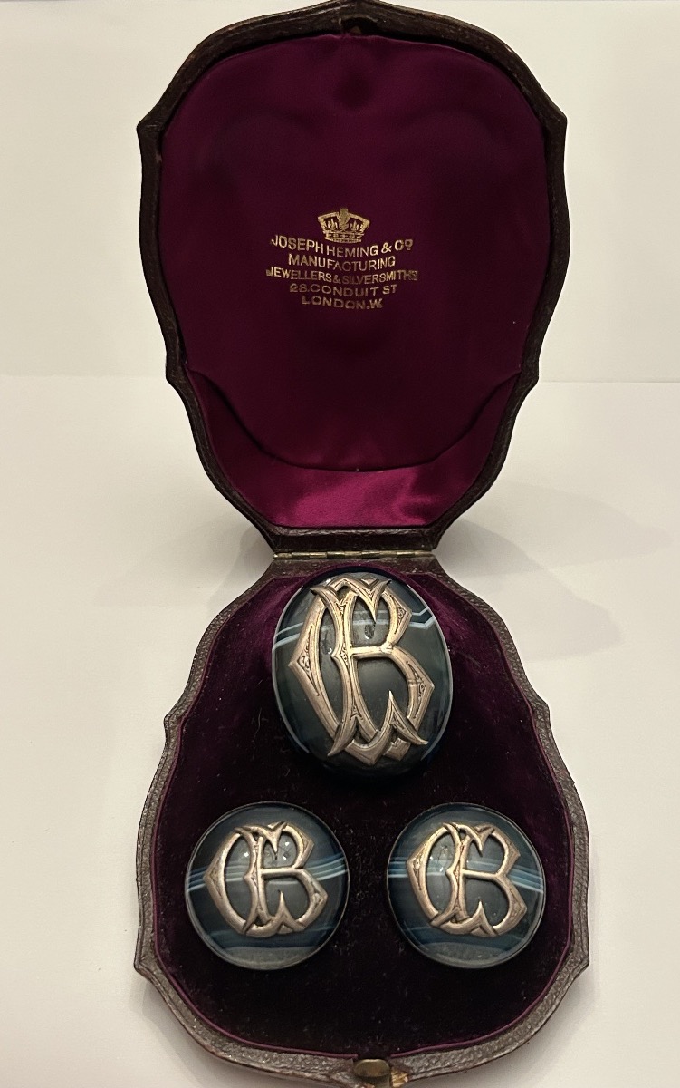 Antique Victorian Agate Jewelry Set, Signed By Joseph Heming, London, In Its Original Case-photo-7