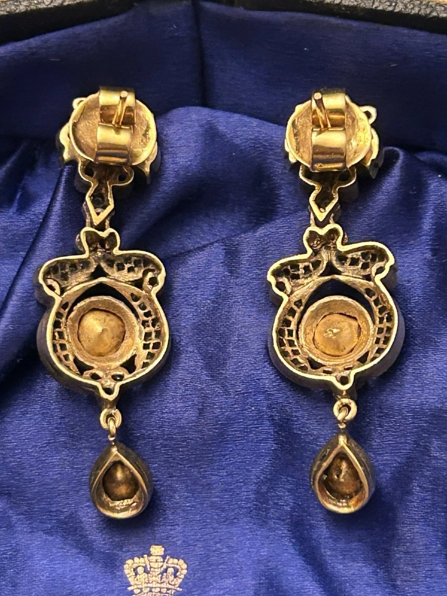 Antique Diamond Earrings, 585 Gold, Rose Cut, Victorian Era, 1870, Earrings-photo-2