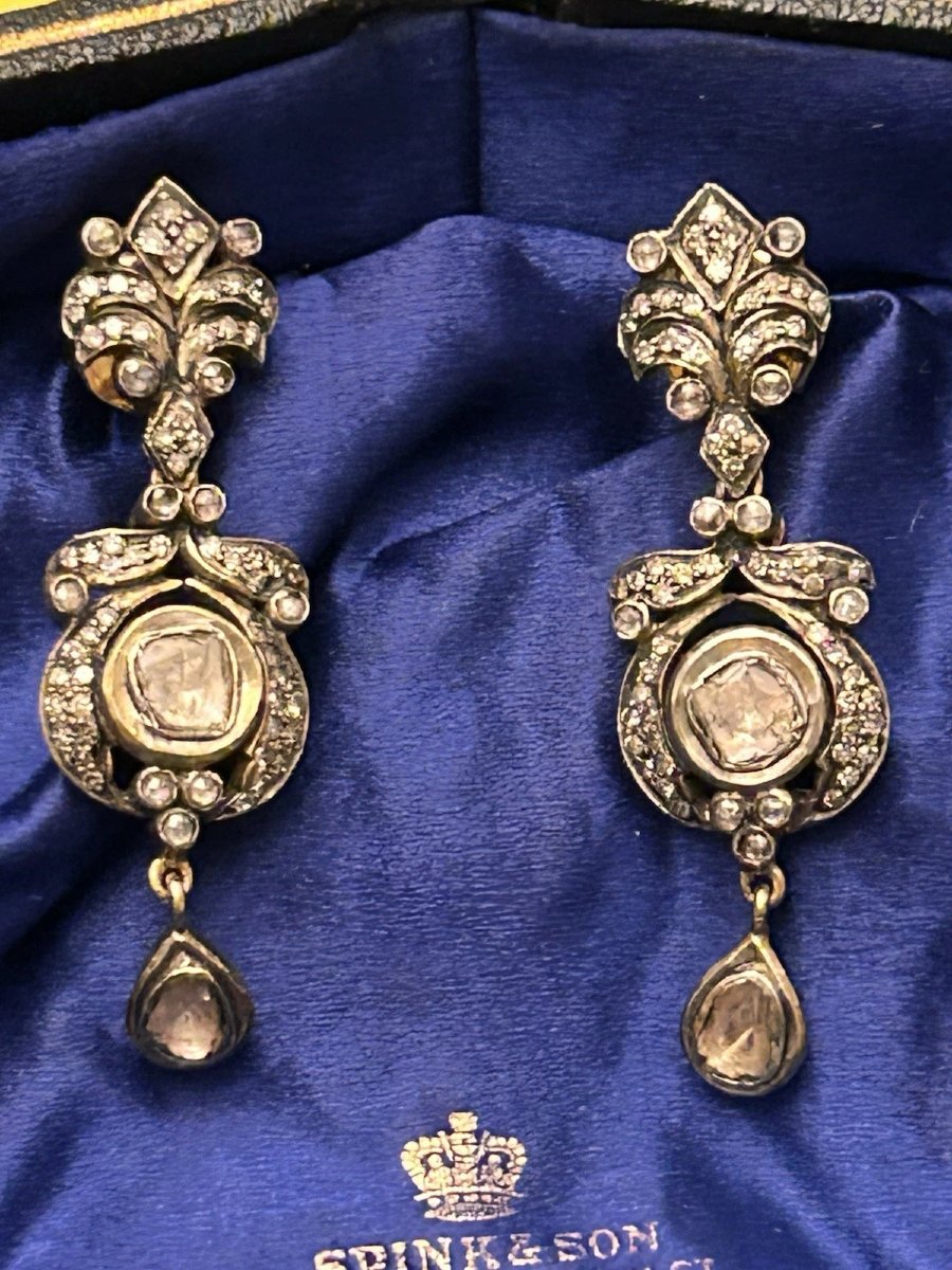 Antique Diamond Earrings, 585 Gold, Rose Cut, Victorian Era, 1870, Earrings-photo-3