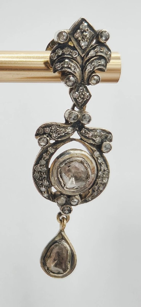 Antique Diamond Earrings, 585 Gold, Rose Cut, Victorian Era, 1870, Earrings-photo-4