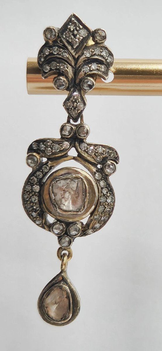 Antique Diamond Earrings, 585 Gold, Rose Cut, Victorian Era, 1870, Earrings-photo-1