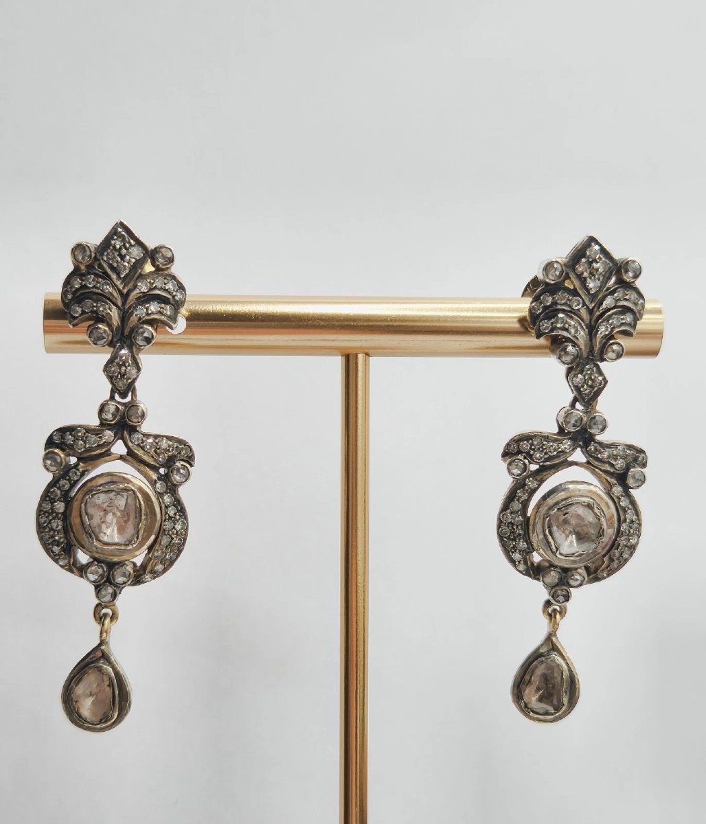 Antique Diamond Earrings, 585 Gold, Rose Cut, Victorian Era, 1870, Earrings