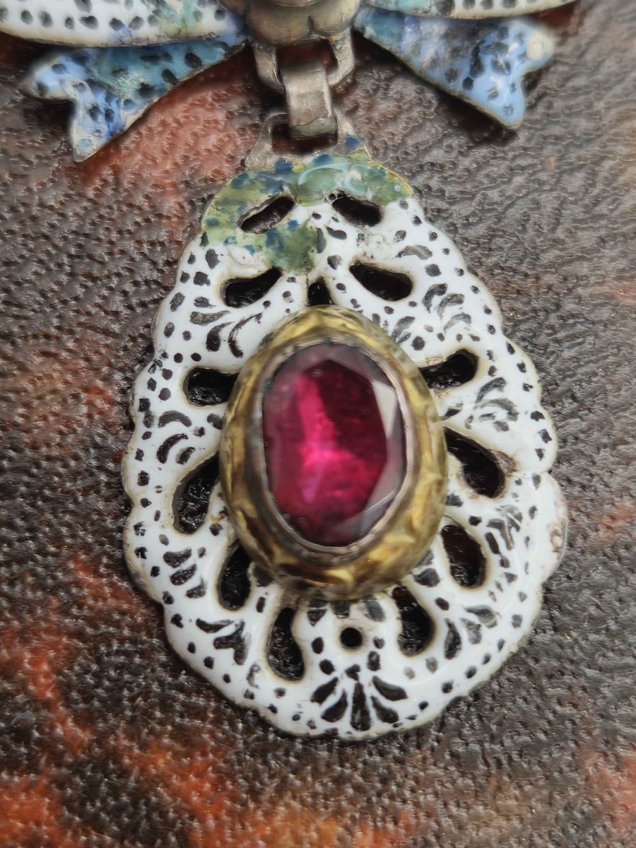 Pendentif ancien, pendentif baroque avec grenat et émail-photo-1