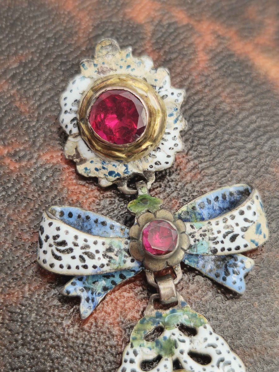 Pendentif ancien, pendentif baroque avec grenat et émail-photo-3