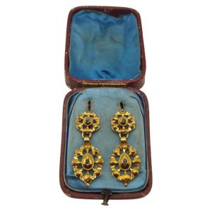 Boucles d'oreilles anciennes « Charros », XIXe siècle, Salamanque, or jaune 18 carats, diamants