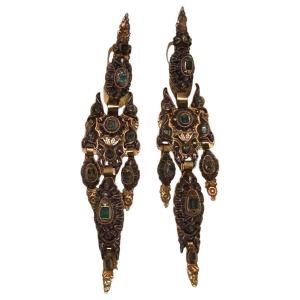 Boucles d'oreilles anciennes en émeraudes catalanes Girandolen