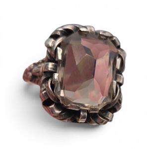  Art Deco Ring Made Of Smoky Quartz And Silver, Austria