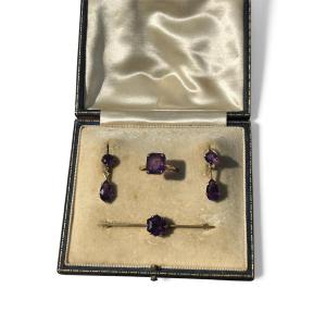 Ensemble de bijoux anciens en améthyste (demi-parure) en or jaune, fin du XIXe siècle