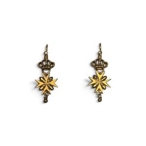 Antique 22-karat Gold Earrings Featuring A Maltese Cross And A Crown, Historicist Style, E