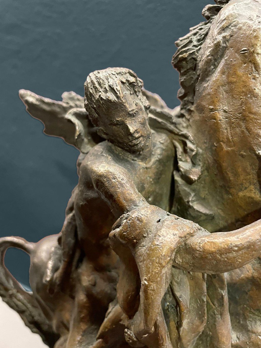 Sculpture En Bronze Représentant Pégase Et Bellérophon - Signée N.conti-photo-4