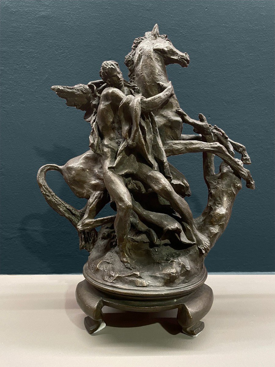 Sculpture En Bronze Représentant Pégase Et Bellérophon - Signée N.conti