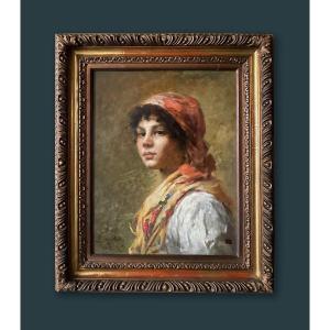 Portrait Féminin Intitulé « Gitane » - Par Edmond Jean De Pury (1845-1911)
