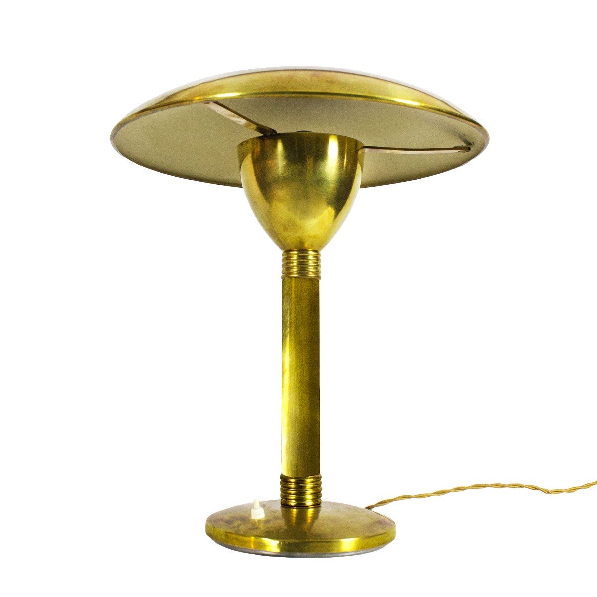 Grande Lampe De Table Art Déco En Laiton Poli - Italie 1930-photo-4