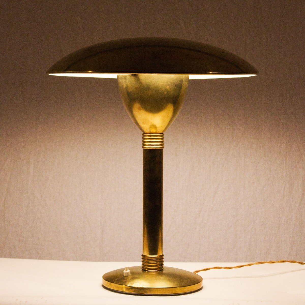 Grande Lampe De Table Art Déco En Laiton Poli - Italie 1930-photo-3