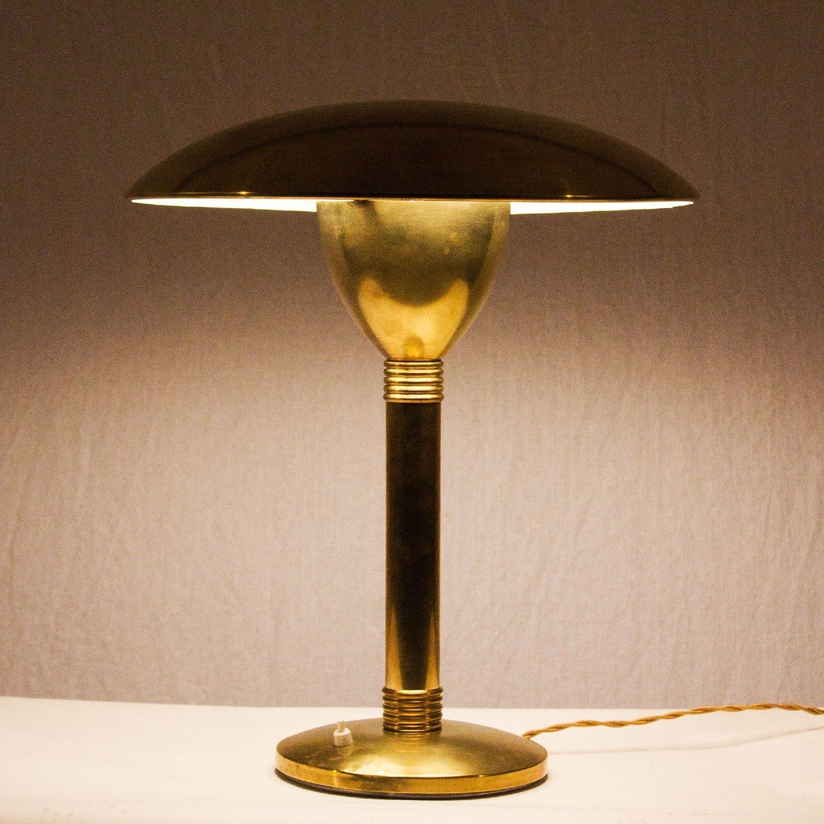 Large Art Deco Polished Brass Table Lamp - Italy 1930s-photo-3