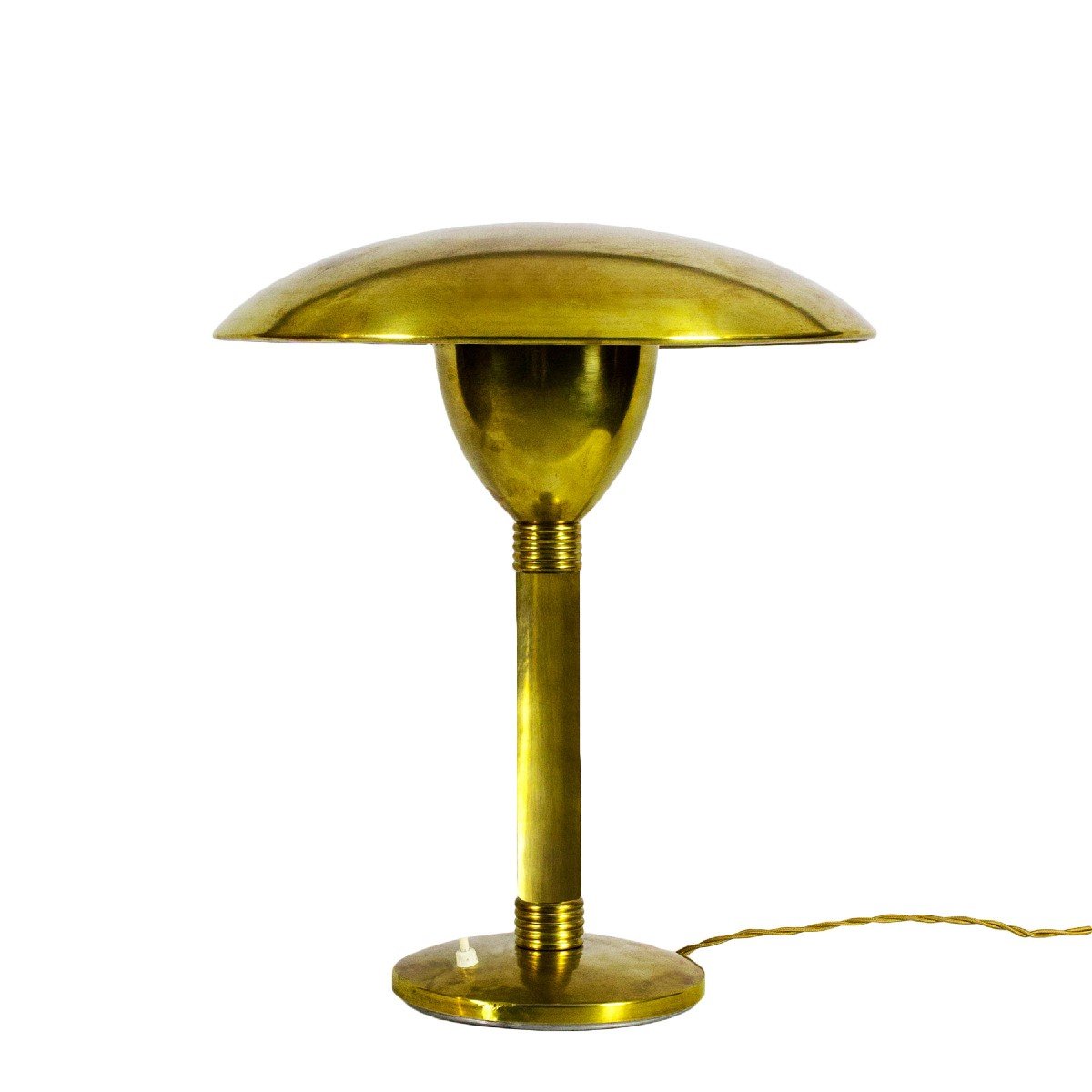 Grande Lampe De Table Art Déco En Laiton Poli - Italie 1930