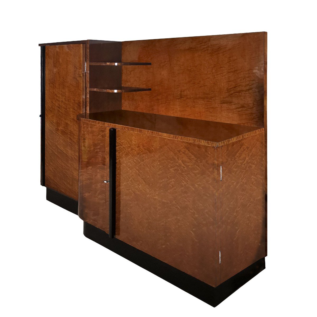 Large Sideboard Cabinet In Speckled Mahogany Veneered Wood - Italy 1930s-photo-3