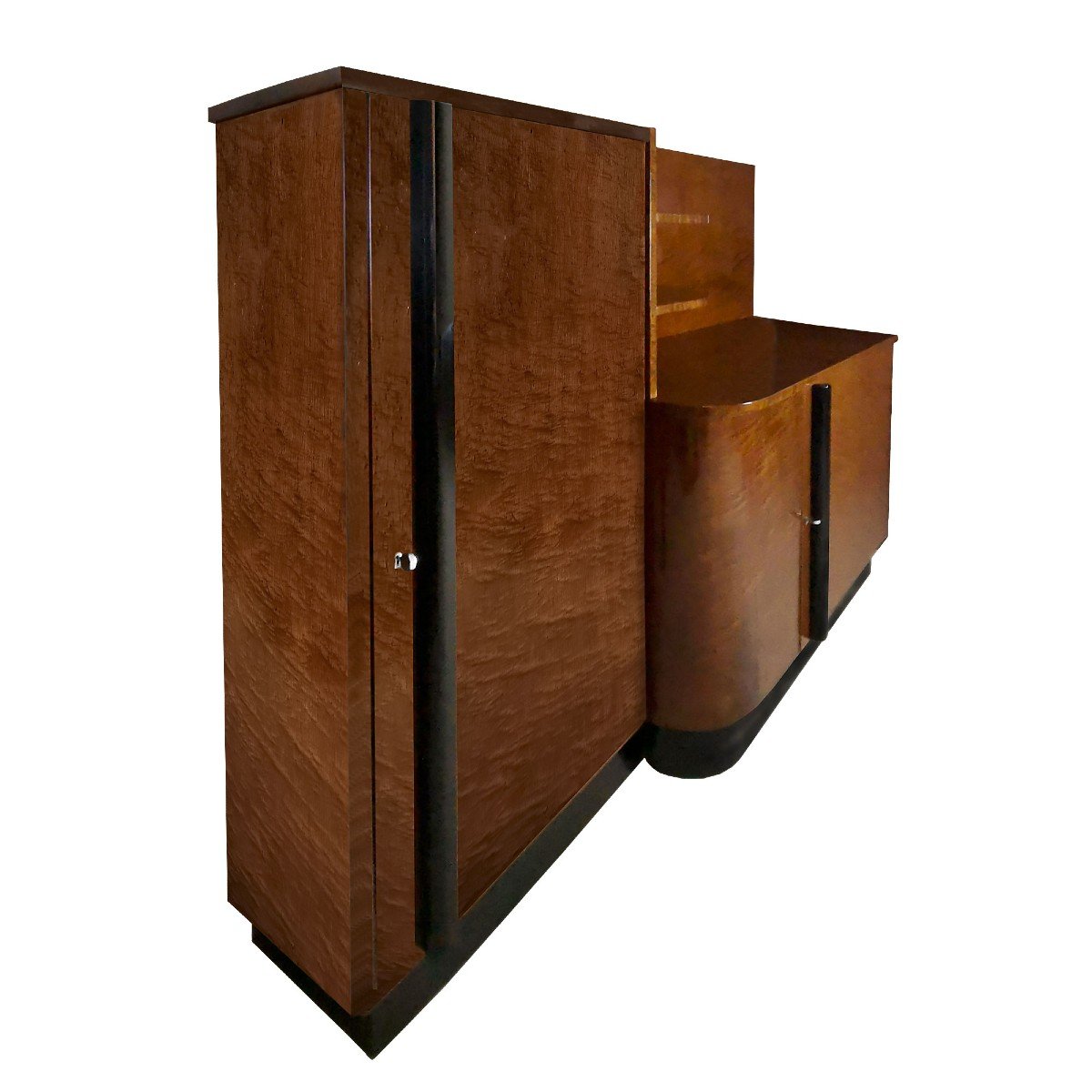 Large Sideboard Cabinet In Speckled Mahogany Veneered Wood - Italy 1930s-photo-4
