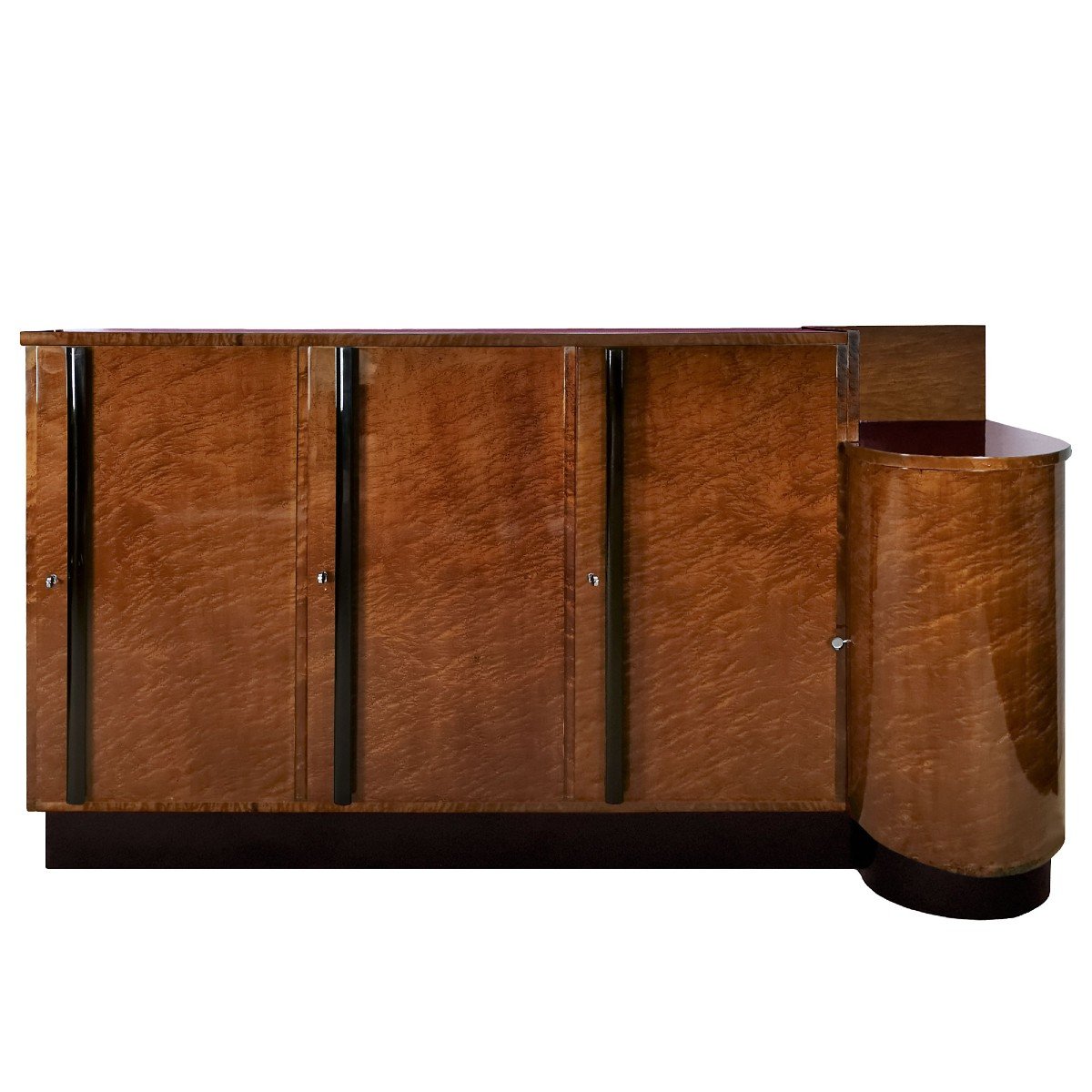 Large Sideboard Cabinet In Speckled Mahogany Veneered Wood - Italy 1930