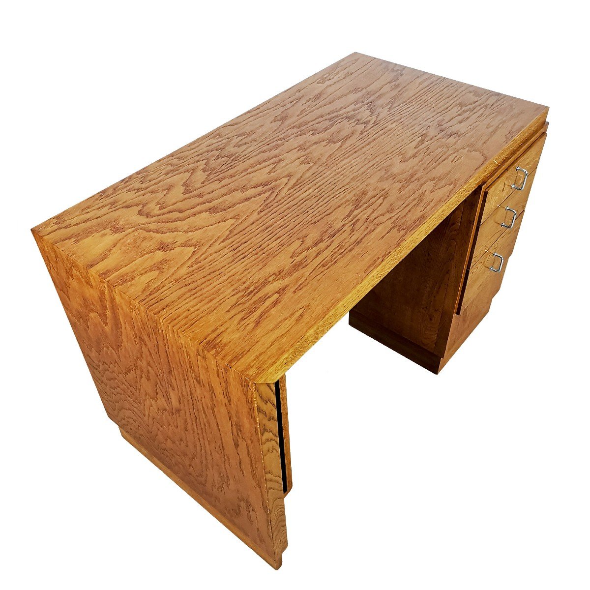 Small Double Sided Cubist Art Deco Desk In Solid Oak - France 1930-photo-6