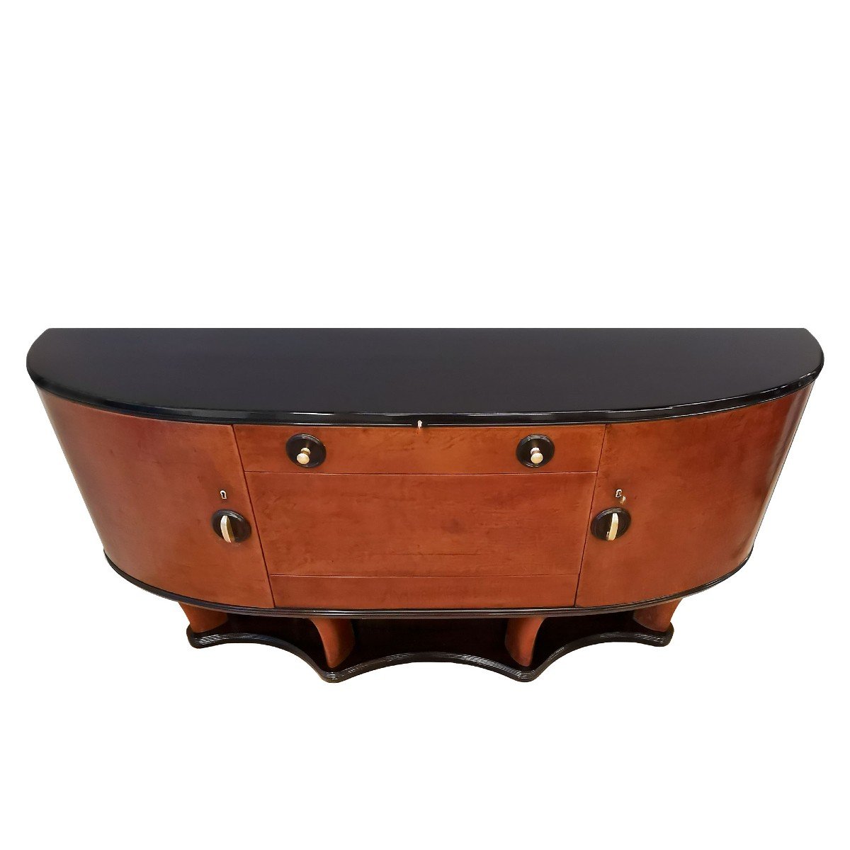 Solid Wood Bar Cabinet Covered With Thick Leather - Italy 1940-photo-4
