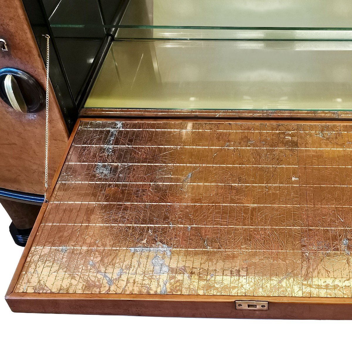 Solid Wood Bar Cabinet Covered With Thick Leather - Italy 1940-photo-1