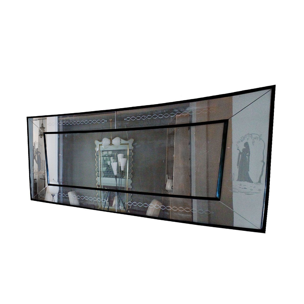 Large Acid Etched Mirror - Italy 1940-photo-5