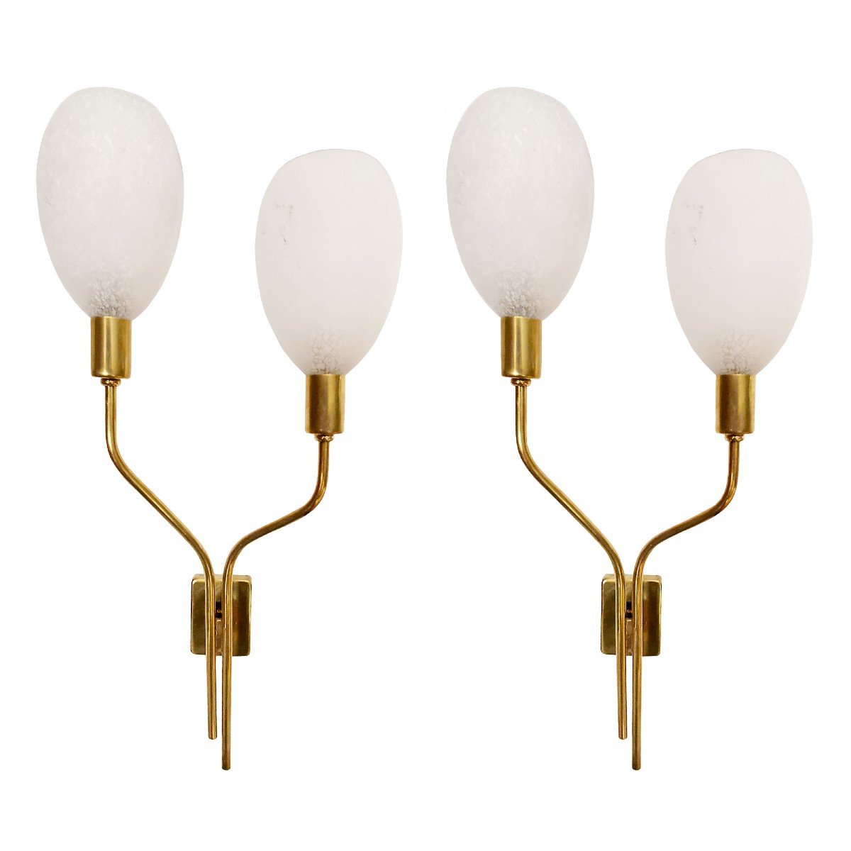 Series Of Six Sconces In Polished Brass - Italy 1950-photo-2