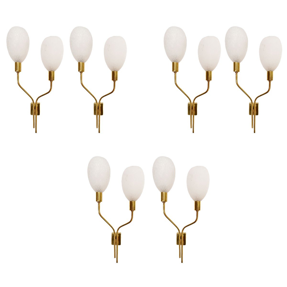 Series Of Six Sconces In Polished Brass - Italy 1950
