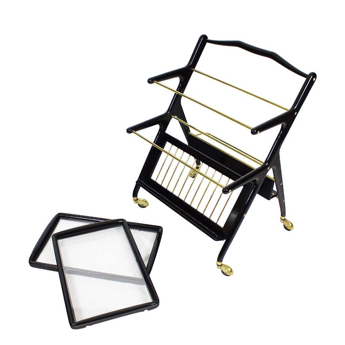 Bar Cart With Magazine Rack And Two Removable Trays  By Cesare Lacca - Italy  1948-50-photo-4