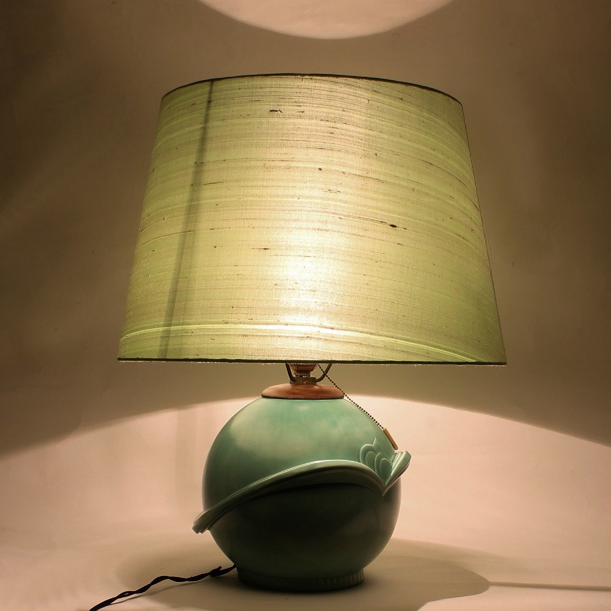 Lampe De Table Art Déco En Céramique Vert Céladon - Tchécoslovaquie 1930-photo-3