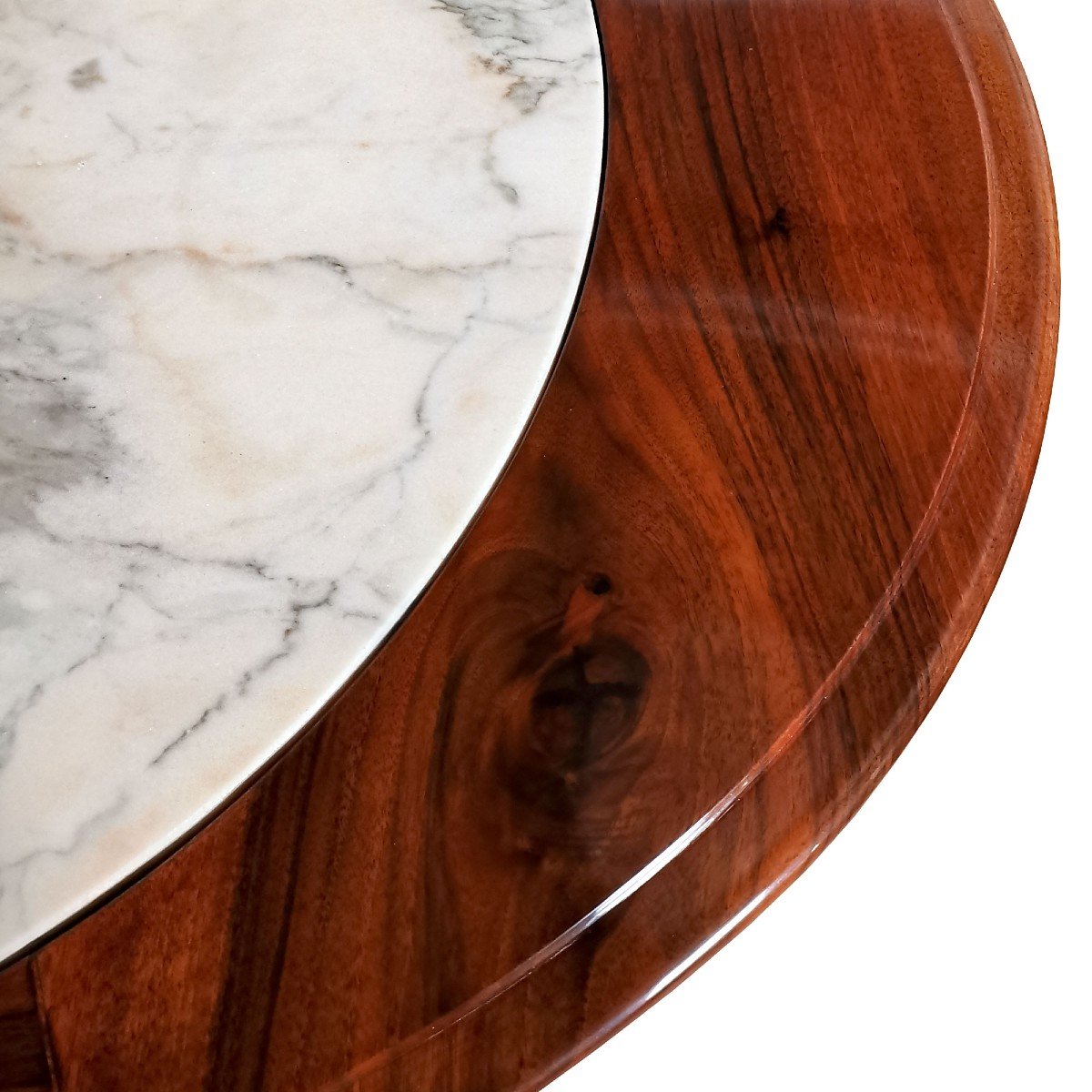 Oval Table In Solid Walnut With Marble Top - Italy 1970-photo-2